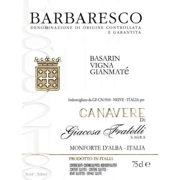 Giacosa Fratelli Barbaresco Basarin Vigna Gianmate 2019 Tasting